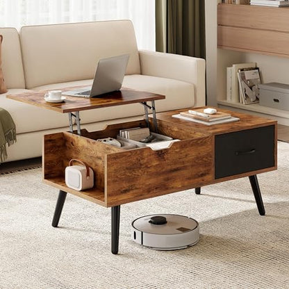 Yaheetech Coffee Table with Storage,39.5'' Lift Top Coffee Table,Hidden Storage Compartment,Foldable Drawer,Lift Tabletop Dining Center Table for Home Living Room Office,Rustic Brown - color: Rustic Brown