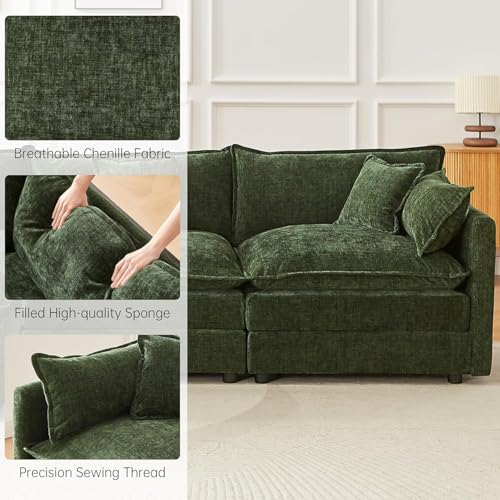 Modular Sectional Sofa, 112.2 Inch L Shaped Couch Set with Armrests, 3-Seater Comfy Cloud Couches with Movable Ottoman for Living Room Apartment, Green Sofa - color: Green, size: 112'' - L Shape