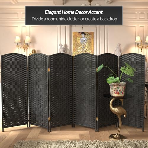 Red Lantern 4 ft. Short Diamond Weave Fiber Folding Screen - Black - 6 Panel - color: Black, size: 6 Panel