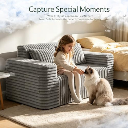 ZurNesfure Sofa Couch Loveseat Boneless Sofa with Pillow Grey,Loveseat | No Assembly Need, Modern Couch with deep seat and Washable Cover Cloud Sofa for Living Room Bedroom Apartment - color: Stripe Grey, size: Loveseat