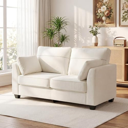 65.4" Loveseat Sofa, Chenille Love Seat with 2 Pillows, Beige | Easy Assembly, Pocket Spring Cushions, Comfy Modern Small Couch for Living Room, Bedroom, Apartment, Office - color: Beige, size: 65.4" Loveseat Sofa