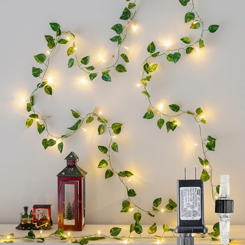 Vine String Lights Plug in, 23FT 73 LED Vines with Fairy Lights, Faux Pothos Leaf Garland with Light for Bedroom, Dorm Room, Wedding, Party & Home Decor, Warm White - color: Pothos, size: 73LED - Plug in