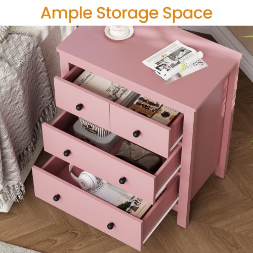 RoyalCraft 3 Drawer Nightstand, Pink Night Stand with Storage Drawers, Wood Bedside Table for Bedroom, Modern End Table for Hallway - color: Pink
