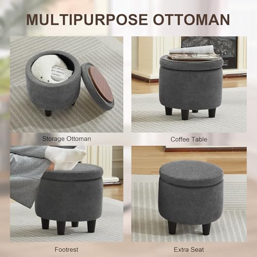 LOULENS Swivel Accent Chair with Storage Ottoman, Dark Gray | Linen, Small, Barrel, Reading Chair, Vanity Chair, Comfy Single Sofa, Armchair, For Living Room, Bedroom - color: Dark Gray