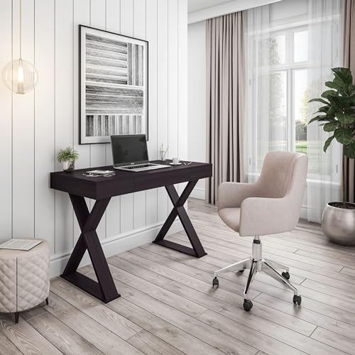 Techni Mobili 47" Trendy Writing Desk w/Drawer,Modern Home Office,Espresso | 47" modern writing desk with storage drawer, sturdy frame, sleek espresso finish, and compact workspace ideal for home office