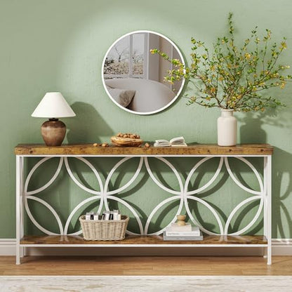 70.9 inch Extra Long Sofa Table, Industrial Console Table Behind Couch | With 2 Tier Storage Shelf, Entryway Table for Entryway, Living Room, Foyer, Hallway, Unique Design, White - color: White