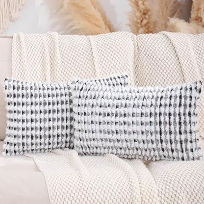 LUOYEHK Boho Throw Pillow Covers 12x20 Inch Set of 2 Chenille Tufted Pillowcase Farmhouse Neutral Cushion Covers for Couch Sofa Bed Living Room, Black Gray - color: Black Gray, size: 20" x 12" (Pack of 2)