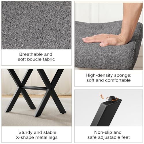 18-Inch Large Vanity Stool Chair, Gray Makeup Stool | Teddy Flannel Vanity Bench, Metal X-Leg, 350 LBS, 20"x16.9"x18", Ottoman Accent Stool, Breathable Soft Padded Saddle Seat - size: Large, style: Gray Fabric