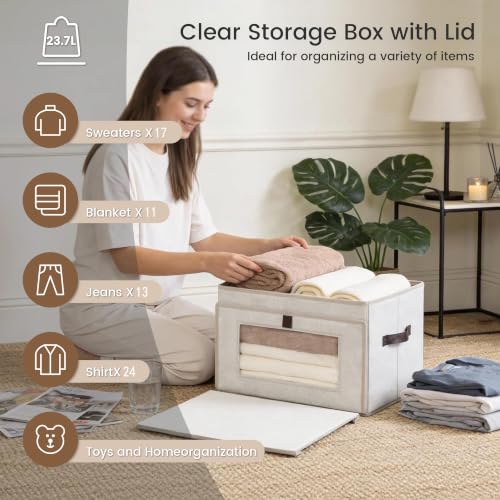 Magnetic Front Opening Fabric Storage Bins with Lids, 15x9.8x9.8in, 4Pack | Domsanistor Storage Box with Window for Closet, Shelf, Living Room,Beige - size: 15 Inch - 4 Pack