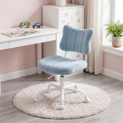 Homkdom Velvet Vanity Chair with Bow Backrest & Height Adjustable,Bedroom | Armless,360 Swivel,Silent Casters for Dressing Room & Living Room, Home Office,Make up,Reading,Blue - color: Blue