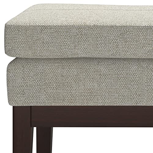 SIMPLIHOME Carlson 27" Wide Woven Fabric Rectangle Ottoman in Greige | Mid-century modern ottoman with a padded seat for bedroom, entryway or living room; footstool or footrest. - color: Greige, style: Small Ottoman Bench