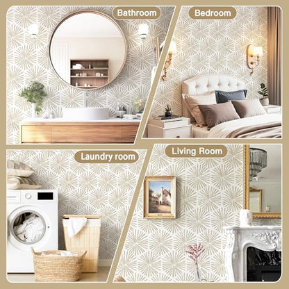 Safiyya Peel and Stick Wallpaper Modern Boho Contact Paper 196"x17.3" Beige Peel and Stick Wall Paper Removable Wallpaper for Bedroom Covering Vinyl Rolls - color: Beige, size: 17.3" x 196"