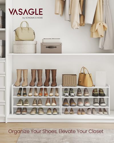 VASAGLE Shoe Rack for Closet, Stackable Organizer Shelf | Stackable Shoe Organizer Shelf for Entryway, 3 Tiers, 11.7 x 32.3 x 21.3 Inches, White, CUSTOS Collection, ULBS061WZ01S - size: 3 Tiers (32.3"W)
