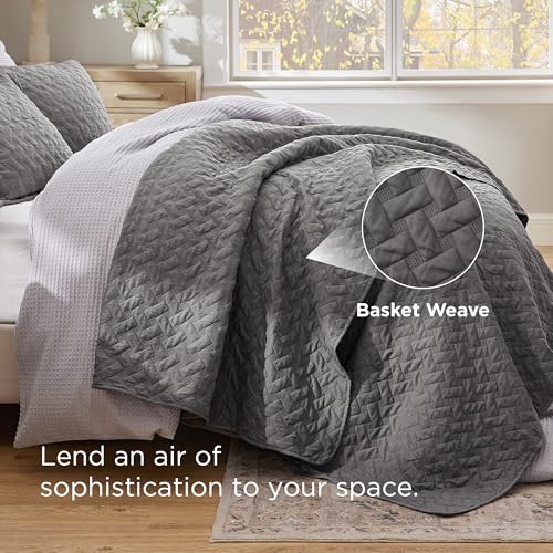 Bedsure Oversized King Quilts - Lightweight Bedspreads Oversized King Size with Basket Weave Pattern, Soft Quilt Bedding Set, Grey Comforter Set Coverlet 2 Pillow Shams (120" x 120") - color: 01 - Grey, size: Oversized King (120" X 120")