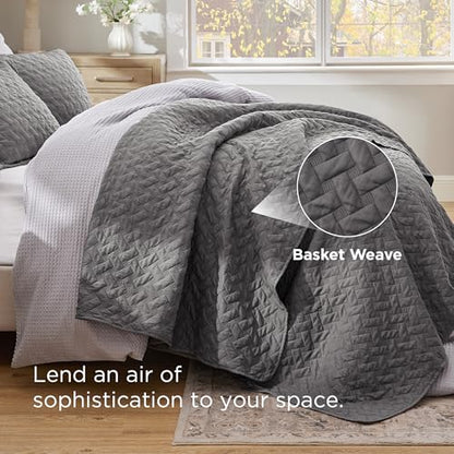 Bedsure Oversized King Quilts - Lightweight Bedspreads Oversized King Size with Basket Weave Pattern, Soft Quilt Bedding Set, Grey Comforter Set Coverlet 2 Pillow Shams (120" x 120") - color: 01 - Grey, size: Oversized King (120" X 120")