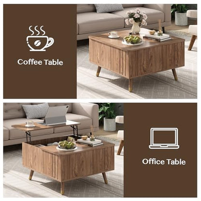 SULIVES Lift Top Coffee Table with Storage,Square Coffee Table with Lifting Top,Modern Center Table with Solid Wood Legs,Small Coffee Tables for Living Room,Walnut - color: Walnut_square