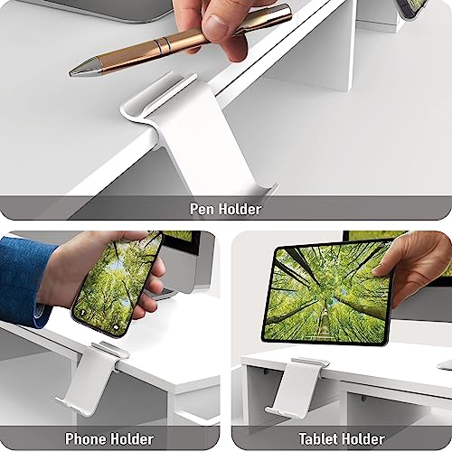 Simple Houseware Desk Dual Monitor Stand Riser with Drawer, White | Customizable Organizer Tray, Built-In Phone & Tablet Slot and Side Storage - color: White