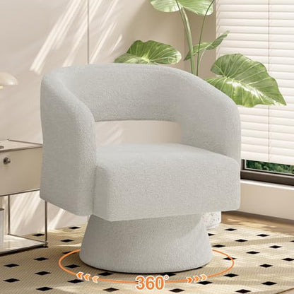 Swivel Barrel Accent Chair,Oversized Teddy Upholstered Round Swivel Chair,Modern Luxury 360 Degree Living Room Vanity Chair for Bedroom Office,White - color: White-teddy Fabric, size: Set of 1