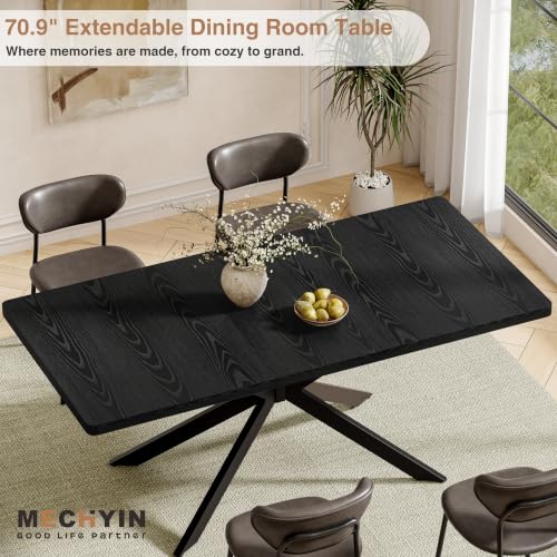 Extendable Dining Room Table for 4 6 8,55"-70" Kitchen Table Butterfly Leaf | Simply Flip Leaf Expandable Rectangle Dining Table Large Wood Table Space Saving Kitchen Dining Living Room Modern Black - color: Butterfly Leaf 55"-71" Black