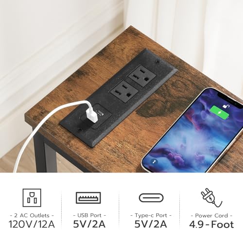 HOOBRO Narrow Console Table with Power Outlets, 44.9 Inches Sofa Table, Slim Behind Couch Table, Entryway Table with Display Shelf, for Living Room, Foyer, Hallway, Rustic Brown and Black BF114UXG01 - color: Rustic Brown + Black