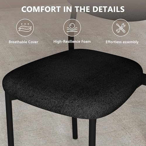 Einhomn Upholstered Dining Chairs Set, Modern Stackable Dining Room Chairs with Soft Velvet Backrest, Kitchen Chairs with Sturdy Metal Legs for Living Room, Restaurant, Set of 2,Black - color: Black
