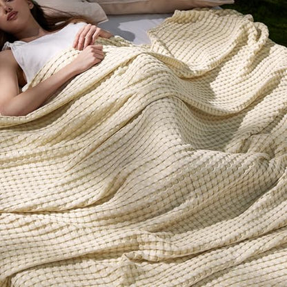 Bedsure Cooling Cotton Waffle Blanket, Natural, Queen Size, 90x90 Inches | Lightweight, Breathable, Rayon Derived from Bamboo, For Hot Sleepers - color: 01 - Natural, size: Queen (90" X 90")