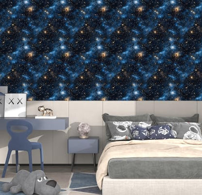 Dark Starry Sky Wallpaper Peel and Stick 17.5"x 118",Black/Blue | Self Adhesive/Removable/Waterproof/Thick Vinyl Contact Paper for Bathroom Bedroom Shelf Cabinet Drawer,Prepasted,Easy Peel - color: Black/Blue, size: 17.5" x 118"