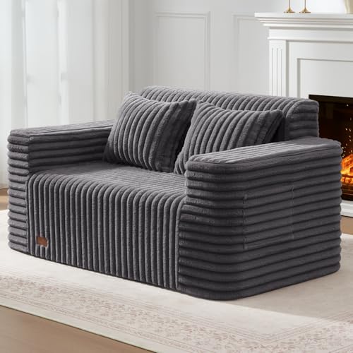 ZurNesfure Sofa Couch Loveseat Boneless Sofa with Pillow Darkgrey,Loveseat | No Assembly Need, Modern Couch with deep seat and Washable Cover Cloud Sofa for Living Room Bedroom Apartment - color: Stripe Darkgrey, size: Loveseat
