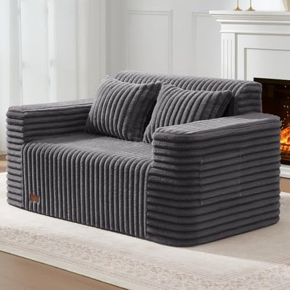 ZurNesfure Sofa Couch Loveseat Boneless Sofa with Pillow Darkgrey,Loveseat | No Assembly Need, Modern Couch with deep seat and Washable Cover Cloud Sofa for Living Room Bedroom Apartment - color: Stripe Darkgrey, size: Loveseat