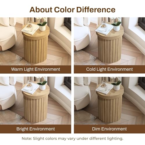LuxenHome 19" Fluted Oak Round Side Table, Small End Tables Living Room | Mid Century Modern Small Side Tables for Small Space, Living Room Accent Table, Modern Wooden Night Table, Sofa Side Table - color: Oak