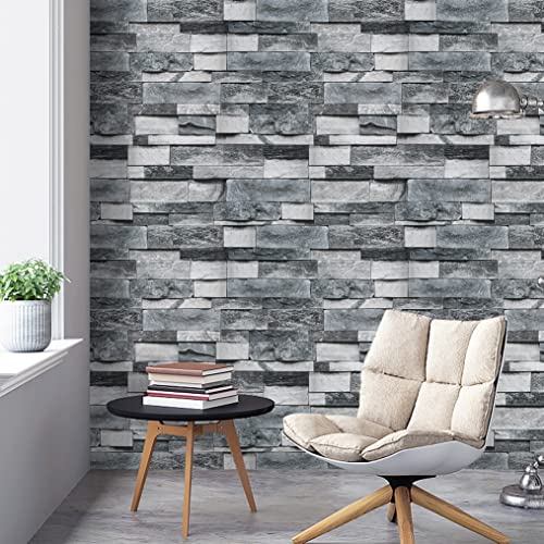 Timeet Grey Brick Wallpaper Peel and Stick Stone Wall Paper 17.7”X 118”Self Adhesive Removable Vintage Brick Contact Paper Faux Textured Wallpaper Home Decoration - color: Vintage Grey, size: 17.7" x 118.1"