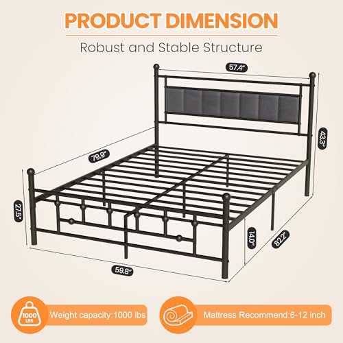 Velvet Upholstered Queen Bed Frame with Headboard | 14-inch Underbed Storage, 13 Metal Slats, 9 Support Legs, Noise-dampening Strips, No Box Spring Needed - size: Queen