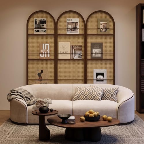 Rattan Room Divider with Bookshelf,Privacy Screen for Home Office & Bedroom,Portable Partition, Wooden Frame - color: Walnut-rattan