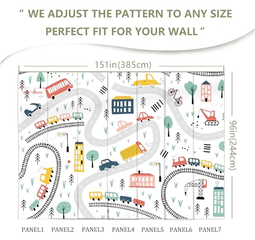 Kids Cartoon Wallpaper Car Roadmap Wall Mural | 151"x96", for Bedroom Living Room Bathroom, Textured Fabric, Not Peel and Stick - color: Mural 06, size: 151" x 96"