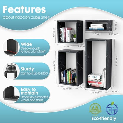 Wall Mount Shelf Set of 4, Floating Cube Shelves for Space Discovery Home and Commercial Use, Large Size Shelves Set, Cloud Atlas/Black Marble - color: Cloud Atlas, size: Set4