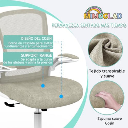 Mimoglad Home Office Chair, High Back Desk Chair, Ergonomic Mesh Computer Chair with Adjustable Lumbar Support and Thickened Seat Cushion (Modern, Beige) - color: Beige