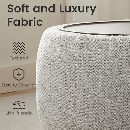 VKNOW 30" Round Storage Ottoman, Ottoman Coffee Table with Removable Wood Top and Solid Wood Legs for Living Room, Bedroom, Apartments (Beige) - color: Beige