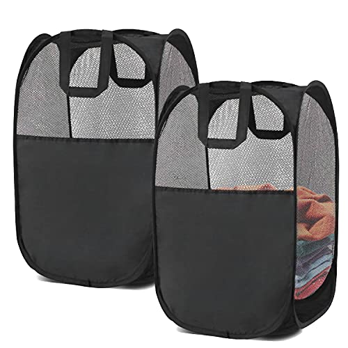 2 pop-up Laundry Hamper, Foldable mesh Laundry Baskets (Each with 2 Reinforced Handles), Black …… - color: Black(2 pcs)