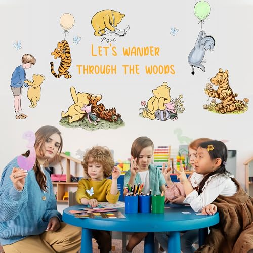 Winnie Character Stickers, Winnie Inspirational Stickers, The Pooh Wall Stickers for Kids, The Pooh Removable Sticker for Baby Kids Nursery Children Room Bedroom Living Room Playroom Wall Decoration - style: Winnie 04