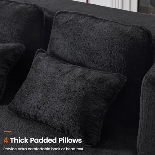 78” Convertible Sofa Bed, Full Size Sleeper Couch, Black | Boneless Folding Loveseat, Deep Seat, Soft Chenille, 4 Pillows, No Assembly, for Guest Living Room Bedroom - color: Black, size: 78"