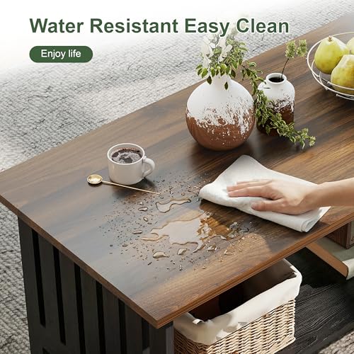39.4" Farmhouse Coffee Table, Small Coffee Tables for Living Room | Black, 2 Tier Coffee Table with Storage, Tea Table for Living Room Bedroom Small Space - color: Black