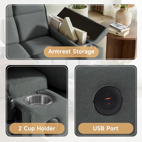 65" 3-in-1 Sofa Bed, Pull Out Sleeper Sofa with 360° Swivel Side Table, Storage Armrests, Cup Holders & USB Charging Ports, Chenille Convertible Couch for Living Room - color: 1007-dark Gray-