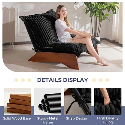 MAXYOYO Adjustable Living Room Chair, 3-Position Bean Bag Chair with Frame | Upholstered Accent Chair with Frame, Removable Cushion, Soft Reclining Lounge for Bedroom, Apartment, Office, Black - color: Striped Cross Black