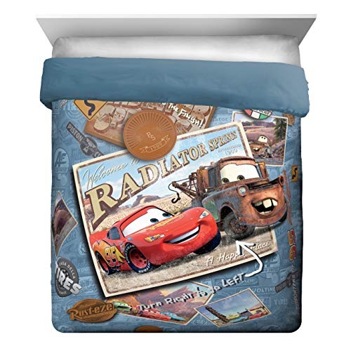 Disney/Pixar Cars Kids 7 Piece Full Comforter Set - Bed in a Bag with Shams, Lightning McQueen & Mater, Super Soft Fade Resistant Microfiber, Machine Washable Blue/Gray (Official Disney/Pixar Product) - color: Cars, size: 7 Piece Full