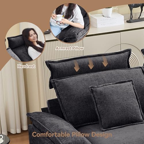 72'' Cloud Modern Loveseat Couch with Detachable Headrest, Modular Sectional Sofa Couch Deep Love Seat, Oversized 2 Seater Chenille Comfy Sofa with Armrests for Living Room, Dark Grey - color: Dark Grey, size: Loveseat