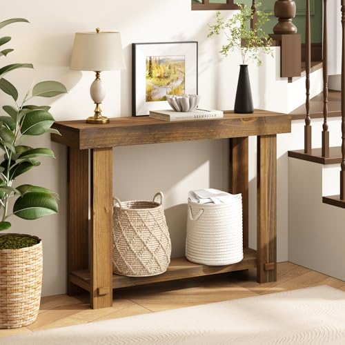 42.5" Solid Wood Console Table for Entryway, Narrow Sofa Table | Farmhouse, with Storage Shelf, Thickened Tabletop and Legs, Skinny Behind Couch Sofa Tablefor Living Room, Hallway, Foyer - size: 42.5"