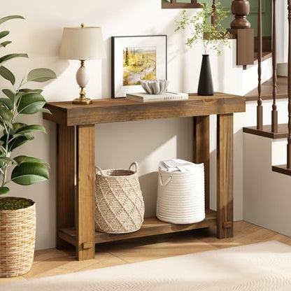 42.5" Solid Wood Console Table for Entryway, Narrow Sofa Table | Farmhouse, with Storage Shelf, Thickened Tabletop and Legs, Skinny Behind Couch Sofa Tablefor Living Room, Hallway, Foyer - size: 42.5"