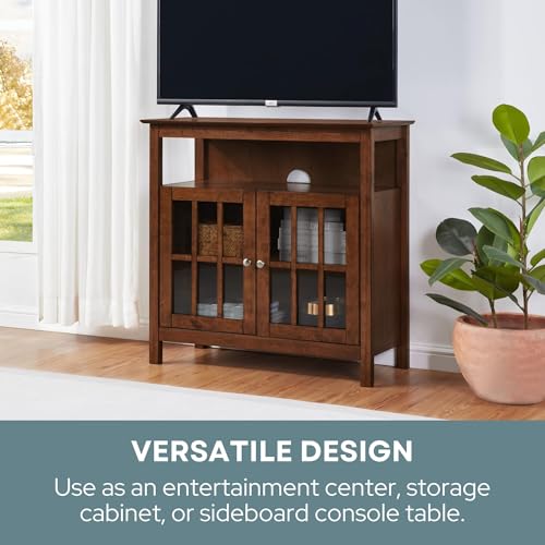 Convenience Concepts Big Sur Highboy TV Stand 36" - Modern Entertainment Center For TVs up to 40", Storage Cabinet for Dining, Living Room, & Entryway, Console Hall Table with Shelves, Dark Walnut - color: Dark Walnut