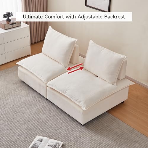 Accent Chair Armless Lounge Chair， Modern Chenille Fabric Single Sofa with Adjustable Backrest, Comfy Upholstered Vanity Chair for Small Spaces, Living Room, Bedroom - Beige - color: Beige, size: Accent Chair