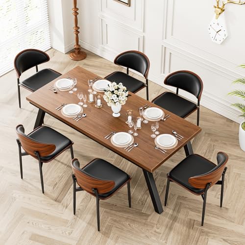 YaFiti Dining Chairs Set of 2, Mid Century PU Leather Kitchen Chairs, Black | Ergonomic Walnut Backrest, Upholstered Waterproof PU Leather Seat, Stable Metal Legs, Adjustable Footpads, Apartment Friendly - color: Black Pu